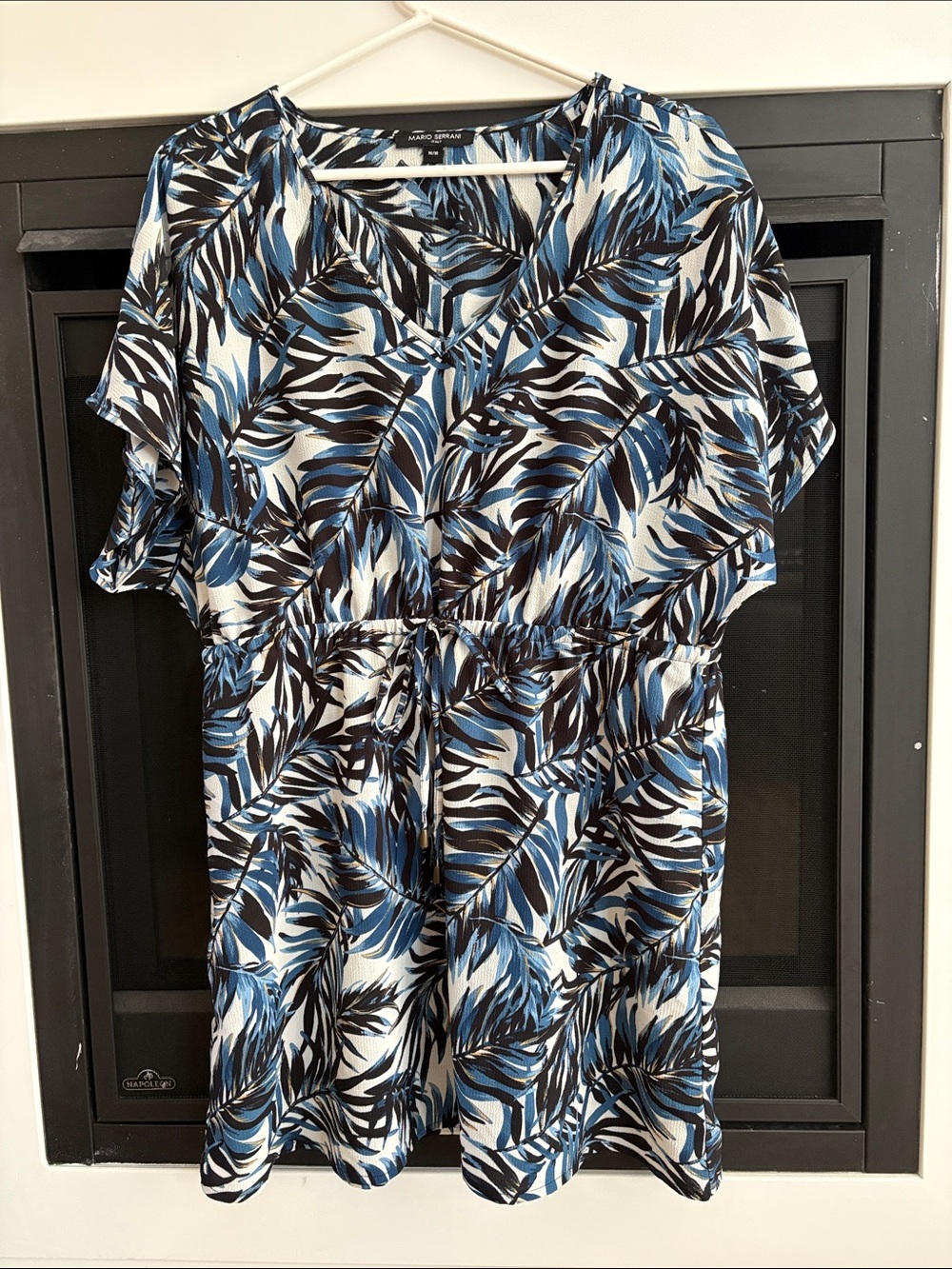 Mario Serrani Blue & Black Leaf-Print Swim Coverup